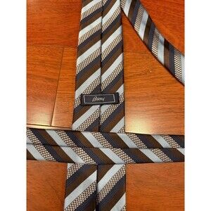 Brioni Neck Tie Silk Mens Blue Brown Slant Stripe Pattern Made In‎ Italy